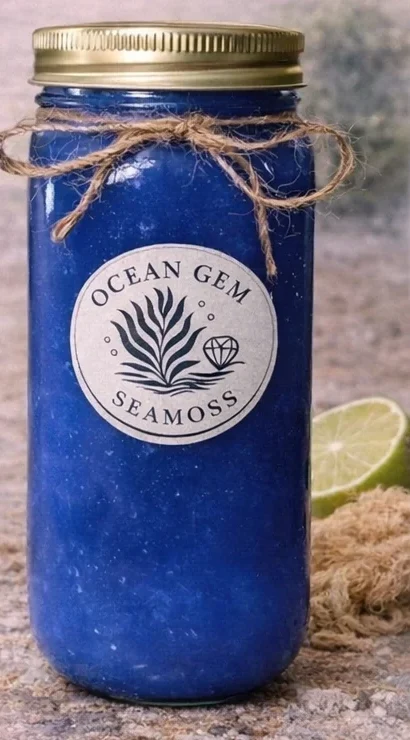 Ocean Gem blue spirulina sea moss gel, 32 oz jar