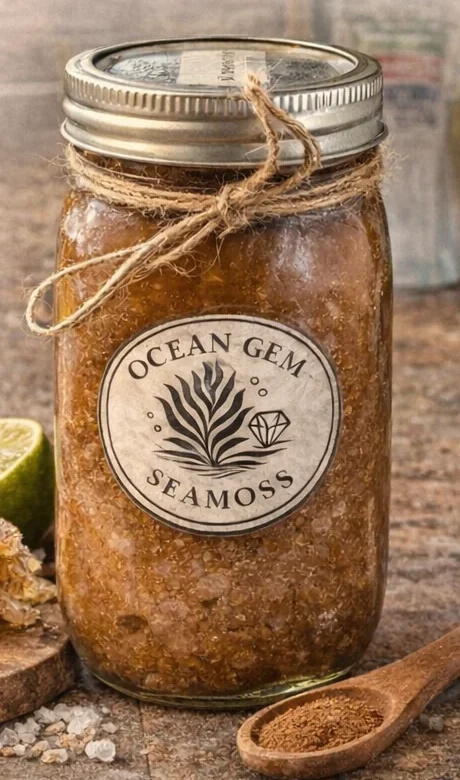 Ocean Gem honey cinnamon sea moss gel, 32 oz jar